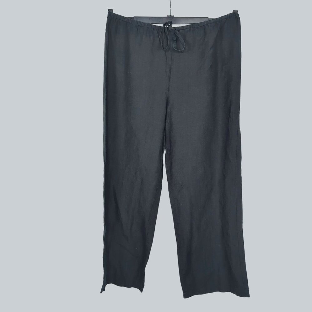 Eileen Fisher Black Linen Pants X Large Wide Leg